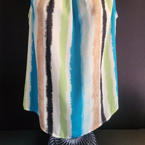 WORTHINGTON Womens Size XS Sleeveless Blouse, White w/ Colorful Stripes, EUC - Picture 3 of 10
